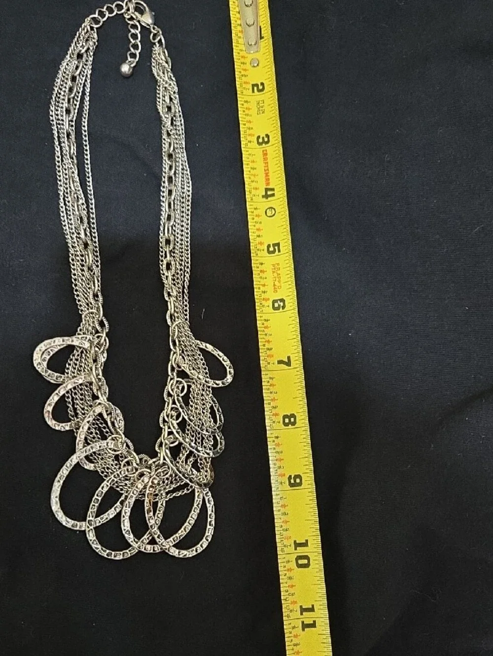 Silver Multi-Chain Necklace with Interlocking Rings
